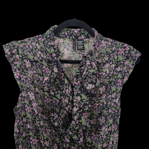 Fire Los Angeles Ruffled Sheer Floral Top Size Large - Picture 6 of 13